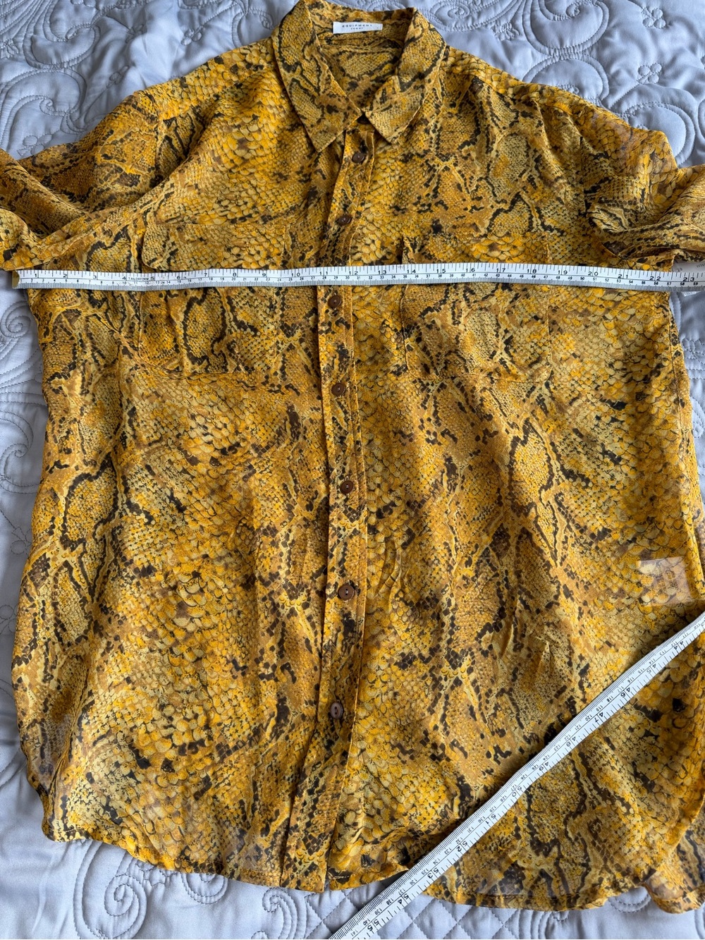 Equipment Golden Yellow Snake Print Silk Blouse with Pockets - Picture 8 of 10
